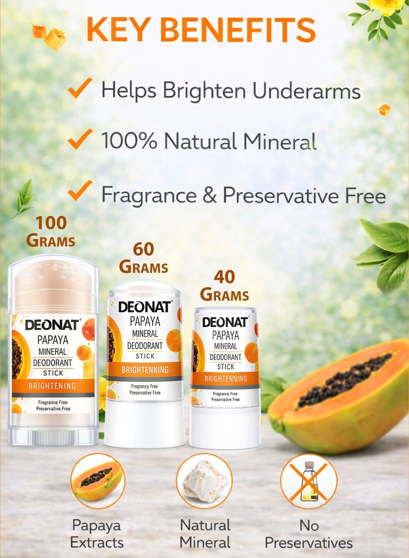 ديونات مزيل عرق معدني بالبابايا 40 جرام تفتيح طبيعي حجر الشبة مزيل عرق طبيعي خالي من المواد الكيميائية خالي من العطور خالي من المواد الحافظة حماية طويلة من التعرق والرائحة تفتيح تحت الإبط للرجال والنساء عبوة مزدوجة 2 قطعة - Image 2