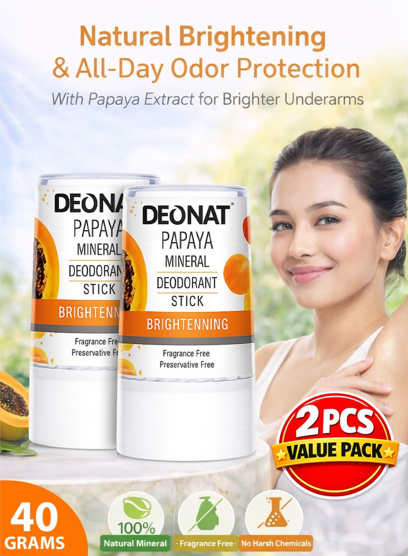ديونات مزيل عرق معدني بالبابايا 40 جرام تفتيح طبيعي حجر الشبة مزيل عرق طبيعي خالي من المواد الكيميائية خالي من العطور خالي من المواد الحافظة حماية طويلة من التعرق والرائحة تفتيح تحت الإبط للرجال والنساء عبوة مزدوجة 2 قطعة - Image 1
