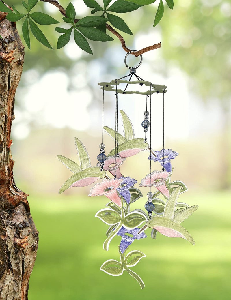 Sunset Vista Designs 80024 Small Outdoor Chimes Colorful Metal Garden Wind Chime for Patios Porches and More, 12-Inch, Hummingbird and Flowers - Image 2