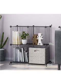 4-Cube Wire Grid Storage Shelves Stackable Cubes Black