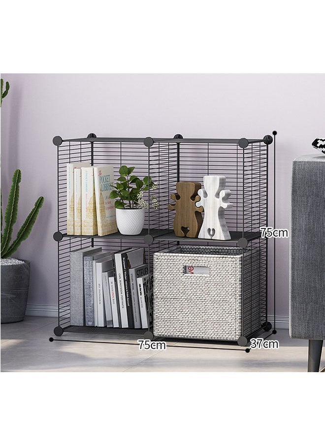 Generic - 4-Cube Wire Grid Storage Shelves Stackable Cubes Black - Image 1