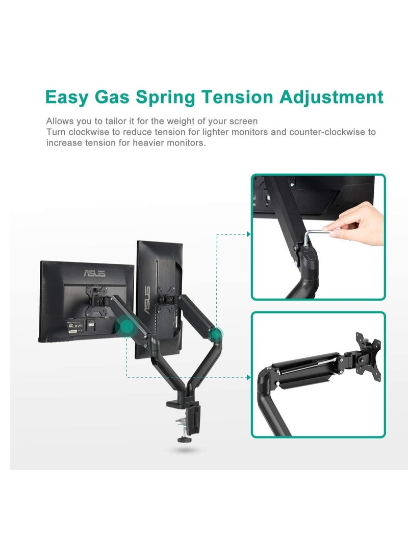 ELTRAZONE Dual Monitor Mount Stand - Height Adjustable Monitor Arm Stand Fully Articulating Counterbalance Gas Spring Desk Mount for Two 17 to 32 inch Screens - Image 3
