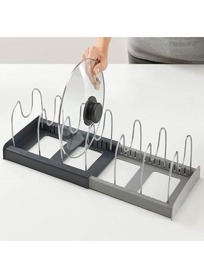 Pan Pot Lid Rack Organizer, Kitchen 7 Tiers Adjustable Stainless Steel Compartments Holder with 2 DIY Methods for Kitchen Cabinet and Counter Hanging Storage Shelf â€“ Expandable Length up to 22inches - Image 4