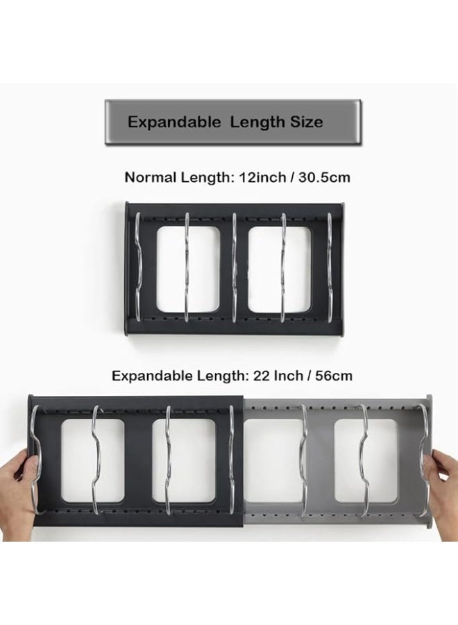 Pan Pot Lid Rack Organizer, Kitchen 7 Tiers Adjustable Stainless Steel Compartments Holder with 2 DIY Methods for Kitchen Cabinet and Counter Hanging Storage Shelf â€“ Expandable Length up to 22inches - Image 2