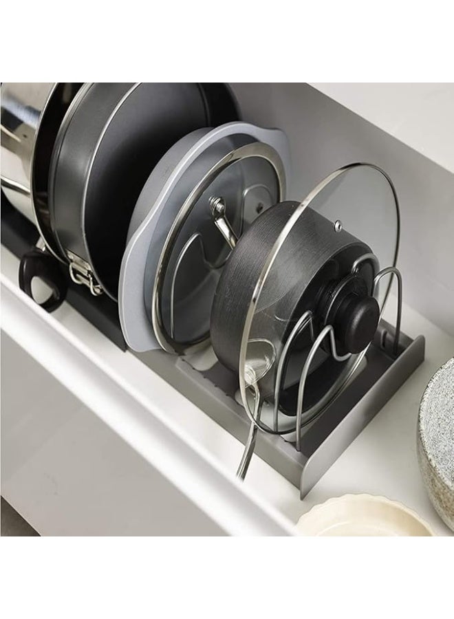 Pan Pot Lid Rack Organizer, Kitchen 7 Tiers Adjustable Stainless Steel Compartments Holder with 2 DIY Methods for Kitchen Cabinet and Counter Hanging Storage Shelf â€“ Expandable Length up to 22inches - Image 5