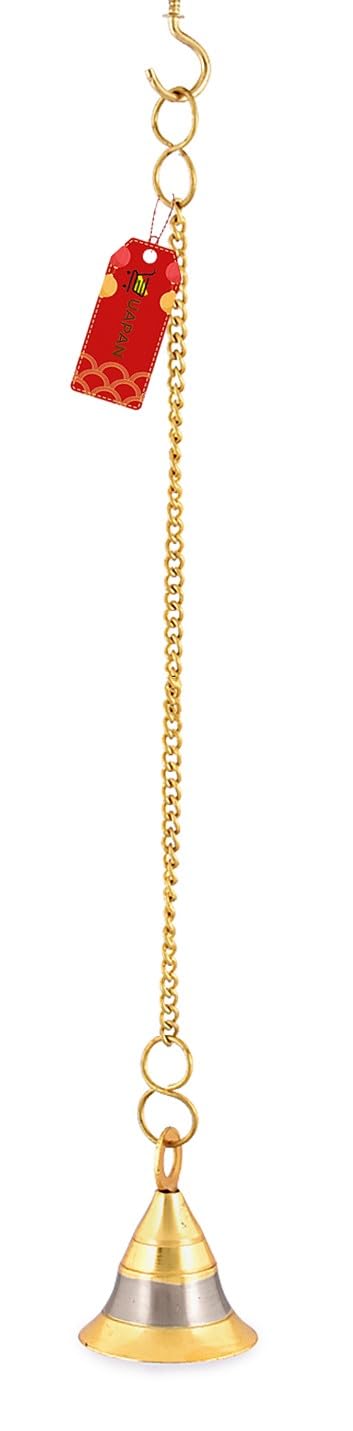 UAPAN Brass Silver Gold Wall Hanging Bell with Chain and Hanging Hook for Home Mandir Temple Decorative I Puja Room (Pack of 2 Nos) - Image 2