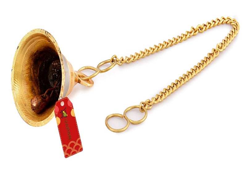 UAPAN Brass Silver Gold Wall Hanging Bell with Chain and Hanging Hook for Home Mandir Temple Decorative I Puja Room (Pack of 2 Nos) - Image 4