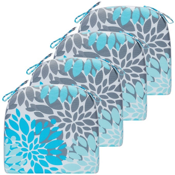 OUTDOOR CHAIR CUSHIONS SET OF 4 PATIO CUSHIONS D16XW17 INCH WITH TIES OUTDOOR CHAIR PAD FOR PATIO FURNITURE