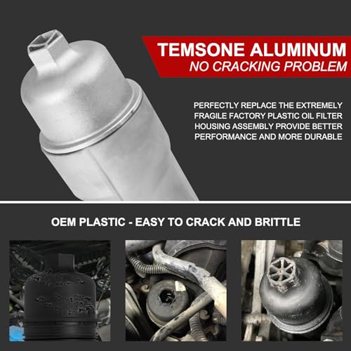 TEMSONE 926-959 ترقية مجموعة سكن فلتر زيت المحرك المصنوعة بالكامل من الألمنيوم مع حشوات وأجهزة استشعار متوافقة مع 2011-2016 كرايسلر 200/300 دودج تشارجر أفينجر جورنيو رانجلر رام بروماستر 3.6L - Image 3
