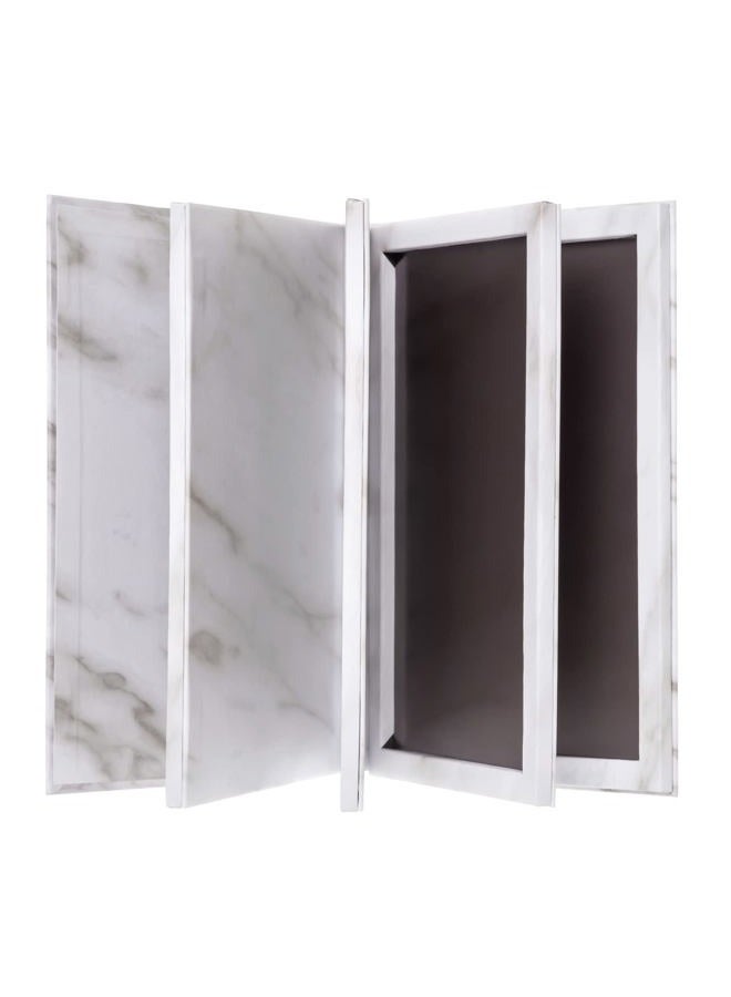 Allwon لوحة مكياج فارغة كبيرة على شكل كتاب من الرخام المغناطيسي 4 طبقات لتخزين ظلال العيون وأحمر الشفاه وأحمر الخدود ومسحوق (أبيض) - Image 2