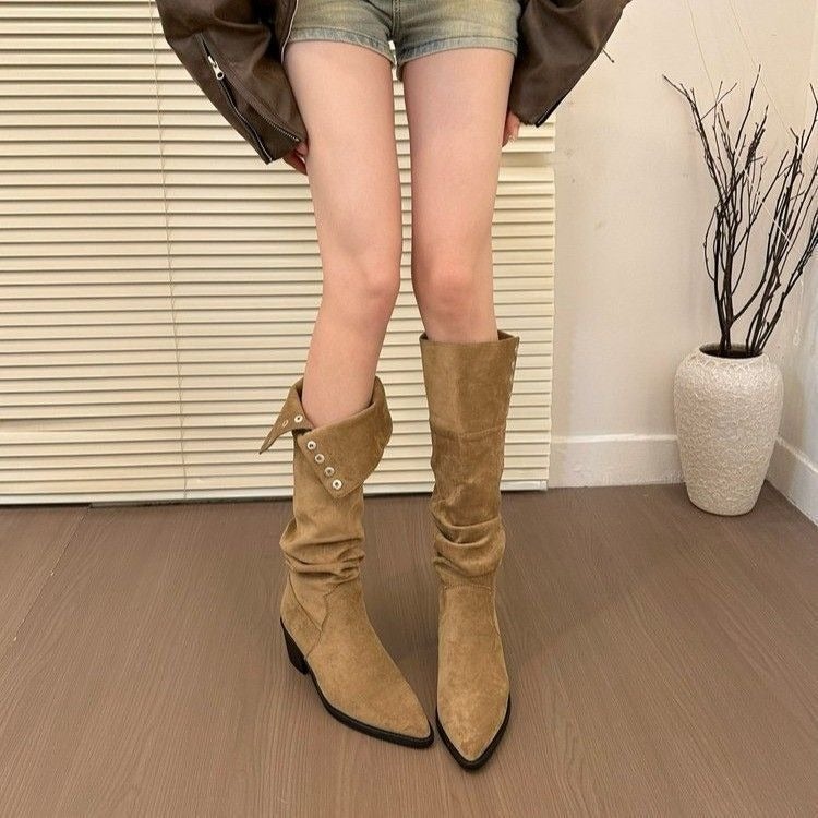 2025 Women's Fashionable All-Match High-Heeled Long Boots with Chunky Heel - Image 1