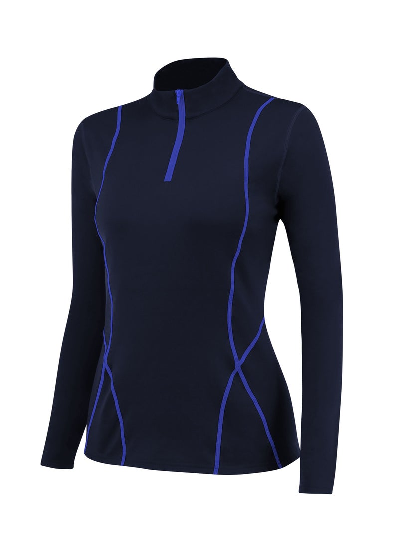 Loquat Women Quick Dry Breathable Elastic Long Sleeve T-Shirt Dark Blue  - Image 1