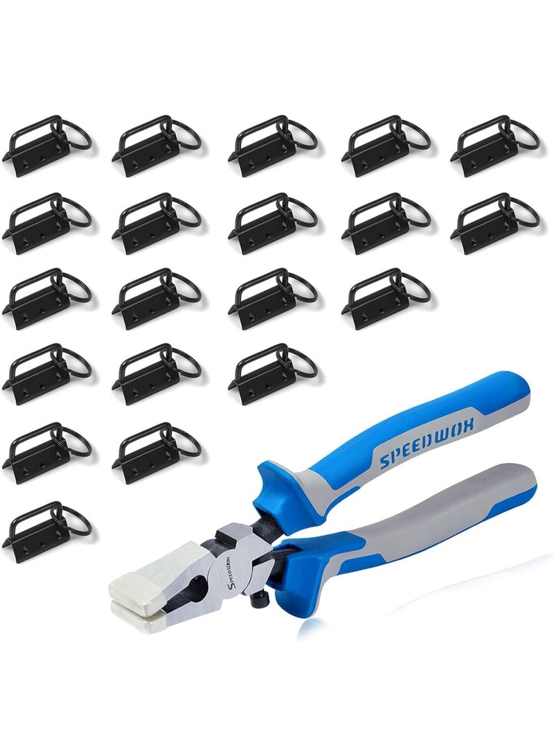 GGOOT 20 Pcs 1.25" Dark Black Key Fob Hardware Set with Pliers, 8 Inch Glass Breaking Pliers with Rubber Tips TPR Handles, for Wristlet Keychain Key Lanyard Making  - Image 1