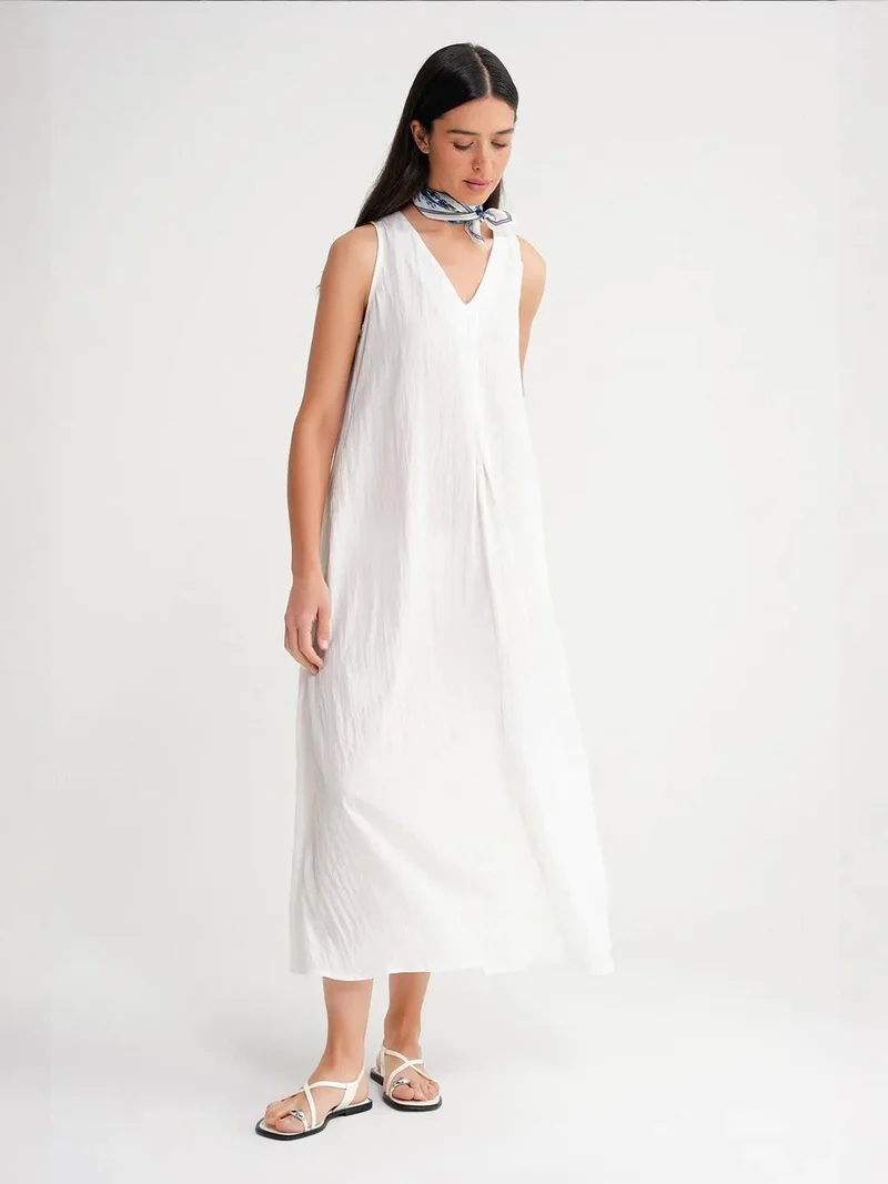 MixRay White Mixray V-Neck Maxi Dress for Women | Best Price UAE