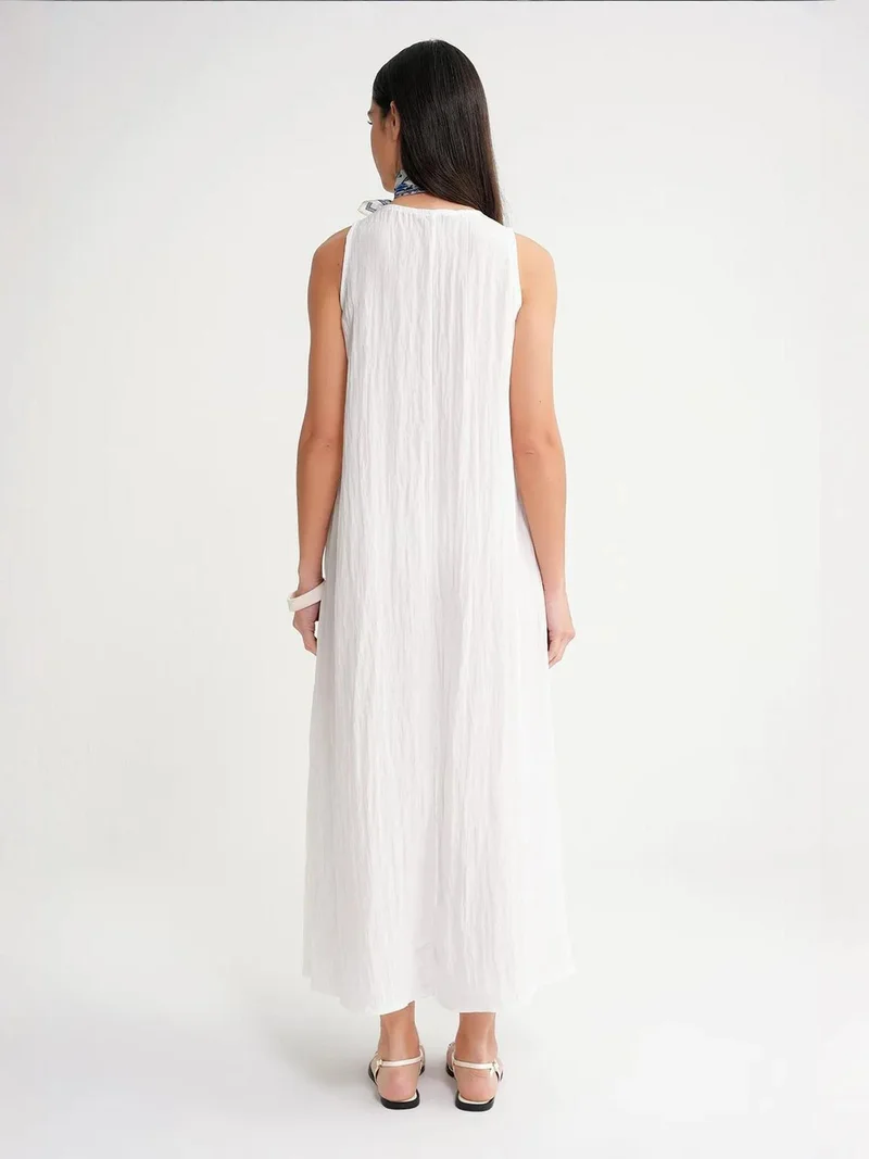 MixRay White Mixray V-Neck Maxi Dress for Women | Best Price UAE