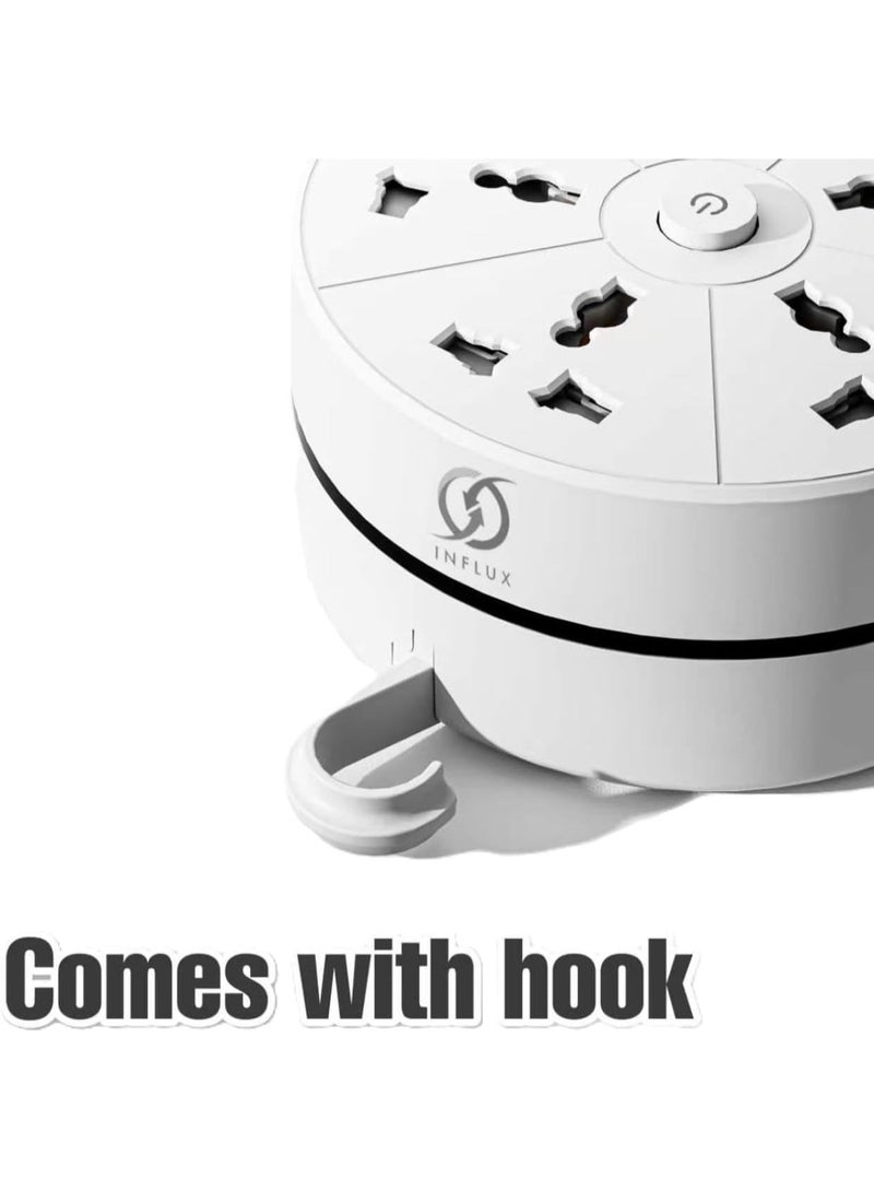 INFLUX Retractable Extension cord 4 Outlet 3 Meter with 2 USB Ports & Type-C Charging – Universal Power Strip with Surge Protection, Compact Cable Reel for Home, Office & Travel - Image 4