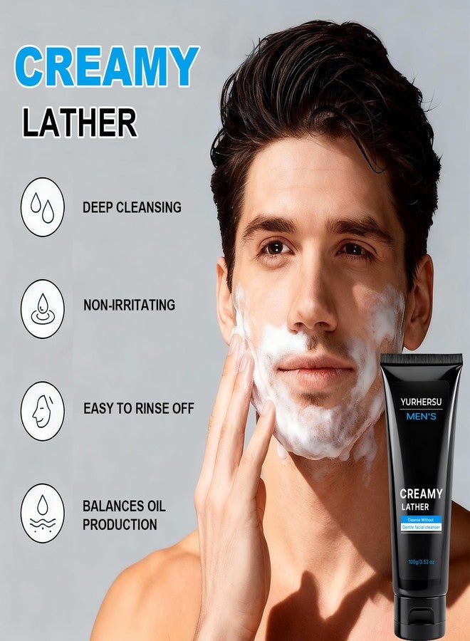 YURHERSU Men's Deep Pore Cleaning Face Wash Facial Cleanser, Moisturizing Gentle Facial Wash Remove Oil & Dirt, Hydrating Cleanser for Oily, Acne-Prone Skin, Daily SkinCare for Body and Face, 3.52oz - Image 4