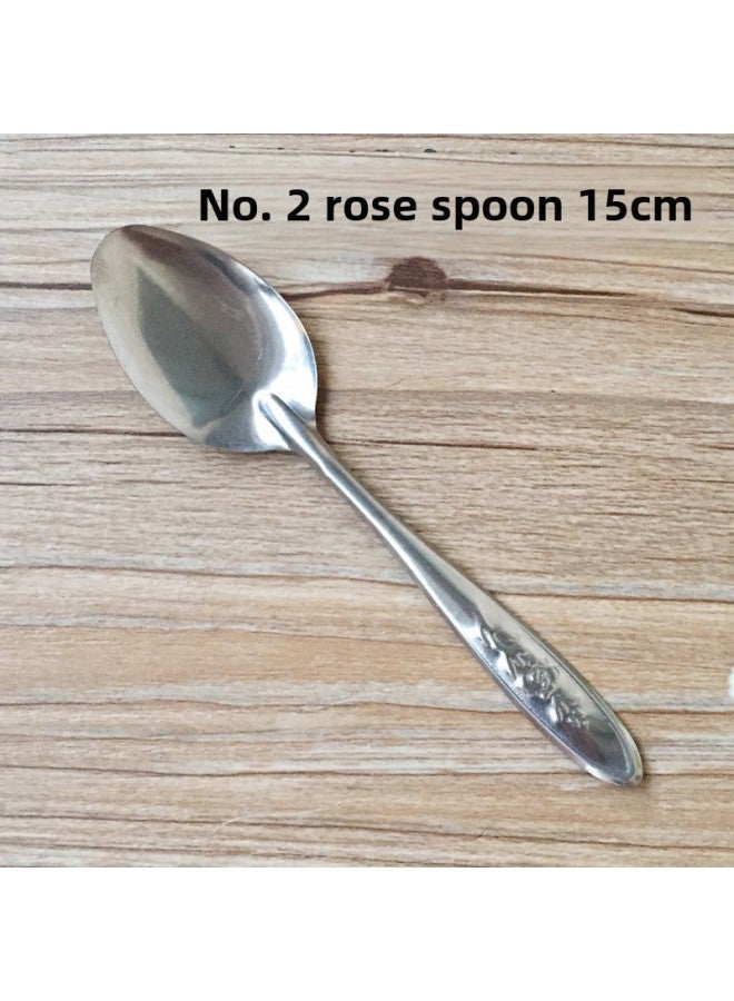 Stainless Steel Commercial Small Spoon Digging Watermelon Special Long Handle Spoon Fruit Spoon Disposable Watermelon Iron Spoon-Color:More Than 2-Specifications:Two 15cm Rose Spoon  - Image 1