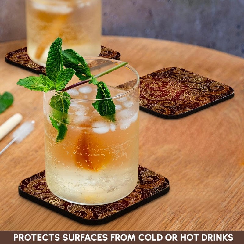 3dRose Pattern, Print Burgundy and Gold - Soft Coasters, Set of 4 (CST_212005_1) , Red - Image 3