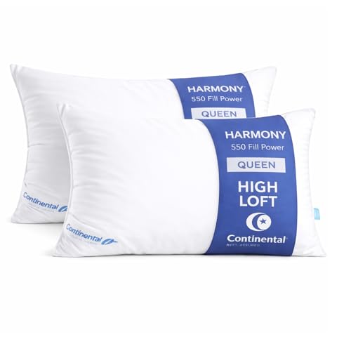Continental Bedding Harmony White Goose Down Pillow 550 Fill Power Firm Loft 100% Cotton 300 Thread Count Shell Queen Size 2 Pack Made in USA - Image 1