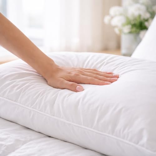 Continental Bedding Harmony White Goose Down Pillow 550 Fill Power Firm Loft 100% Cotton 300 Thread Count Shell Queen Size 2 Pack Made in USA - Image 2