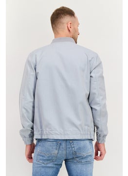 Asos Design Men Long Sleeve Textured Bomber Jacket, Dusty Blue  - Image 3