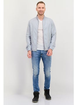 Asos Design Men Long Sleeve Textured Bomber Jacket, Dusty Blue  - Image 4