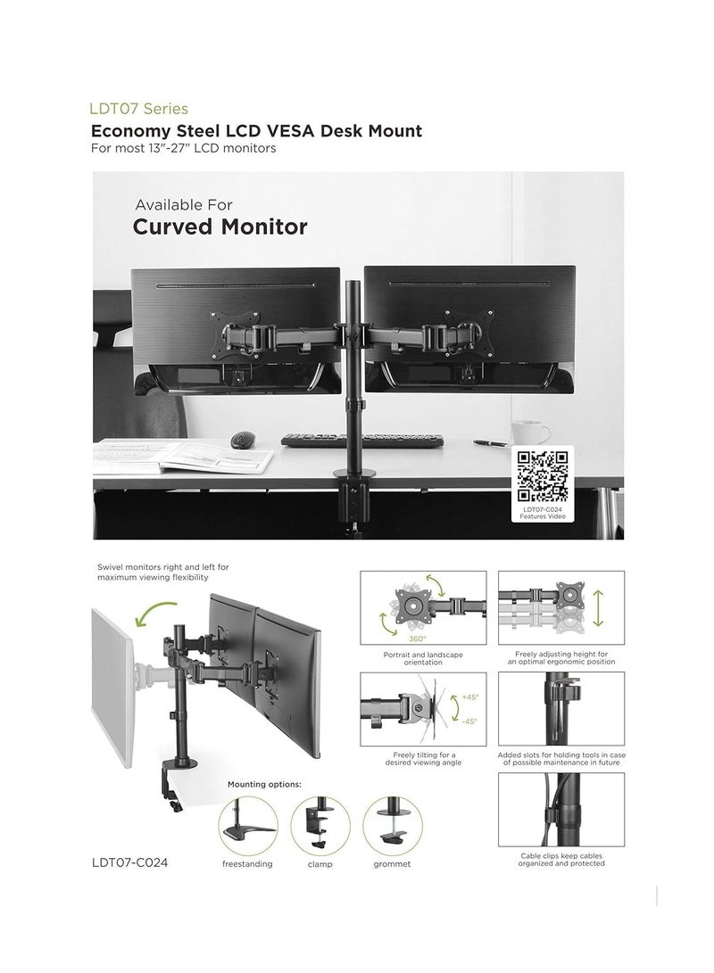 SINGLE MONITOR STEEL LCD VESA DESK MOUNT For most 13"-27" LCD monitors - Image 2