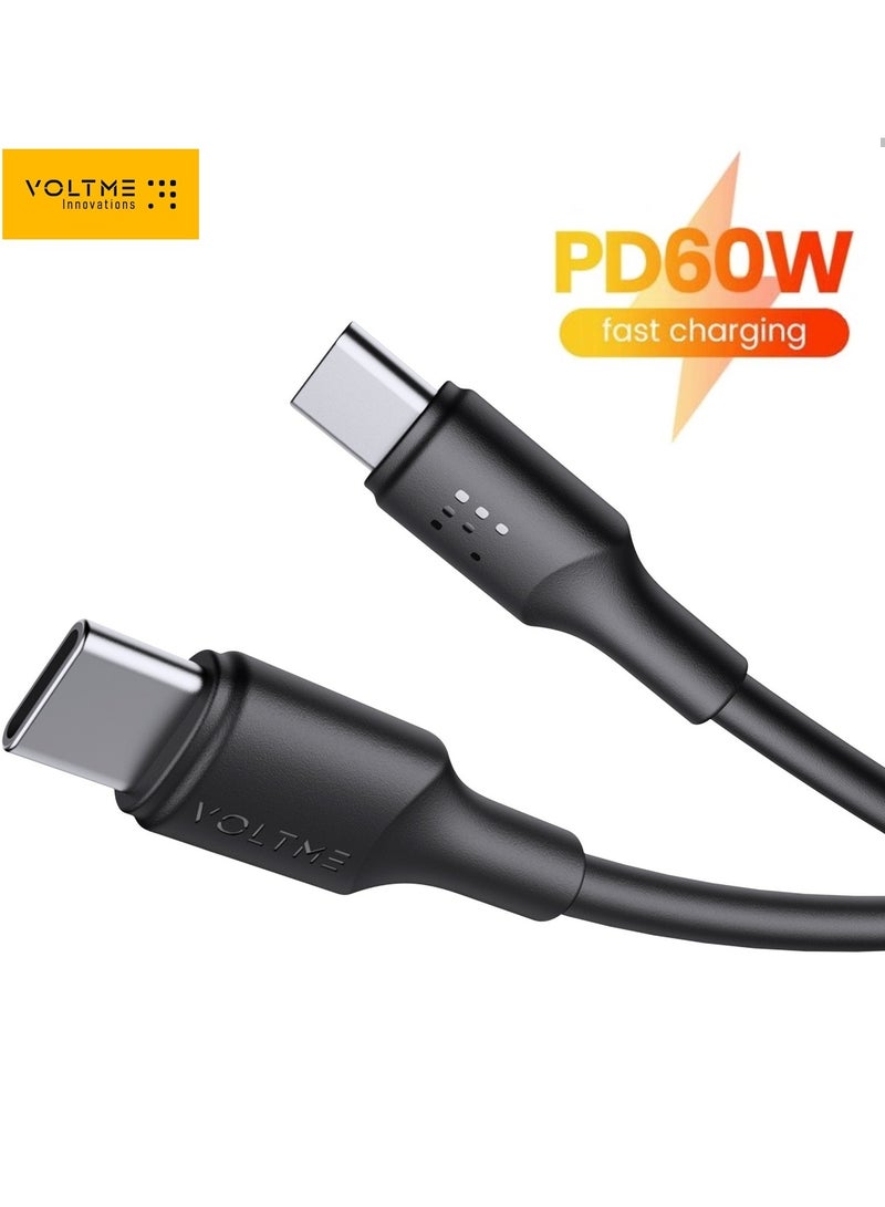 VOLTME 60W (3A) PD Type-C to Type-C Fast Charging Cable, USB-C Power Cord Compatible with iPhone Air, iPhone 17/17 Pro/17 Pro Max, 16/16 Pro/16 Plus, 15 Series, iPad Pro/Air/Mini 6, MacBook Pro/Air, Samsung Galaxy S25/S24/S23 Ultra, Xiaomi, Huawei, Google Pixel, Laptops, Tablets and More (1.2m) - Black - Image 1