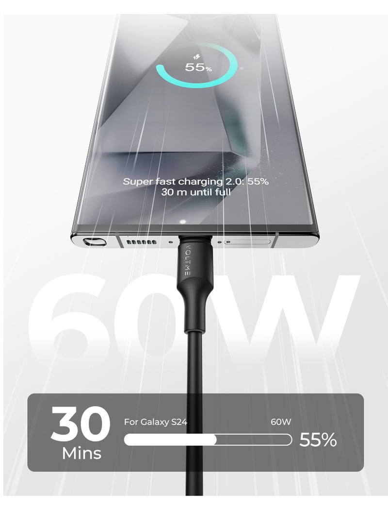 VOLTME 60W (3A) PD Type-C to Type-C Fast Charging Cable, USB-C Power Cord Compatible with iPhone Air, iPhone 17/17 Pro/17 Pro Max, 16/16 Pro/16 Plus, 15 Series, iPad Pro/Air/Mini 6, MacBook Pro/Air, Samsung Galaxy S25/S24/S23 Ultra, Xiaomi, Huawei, Google Pixel, Laptops, Tablets and More (1.2m) - Black - Image 2