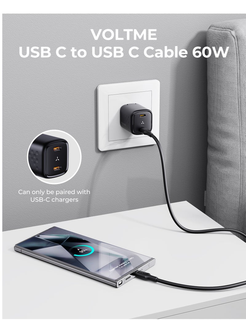 VOLTME 60W (3A) PD Type-C to Type-C Fast Charging Cable, USB-C Power Cord Compatible with iPhone Air, iPhone 17/17 Pro/17 Pro Max, 16/16 Pro/16 Plus, 15 Series, iPad Pro/Air/Mini 6, MacBook Pro/Air, Samsung Galaxy S25/S24/S23 Ultra, Xiaomi, Huawei, Google Pixel, Laptops, Tablets and More (1.2m) - Black - Image 3