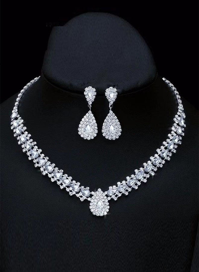 Bridal Wedding Jewelry Set Pearl Crown Necklace Earrings Accessories For Women Wedding - Image 2