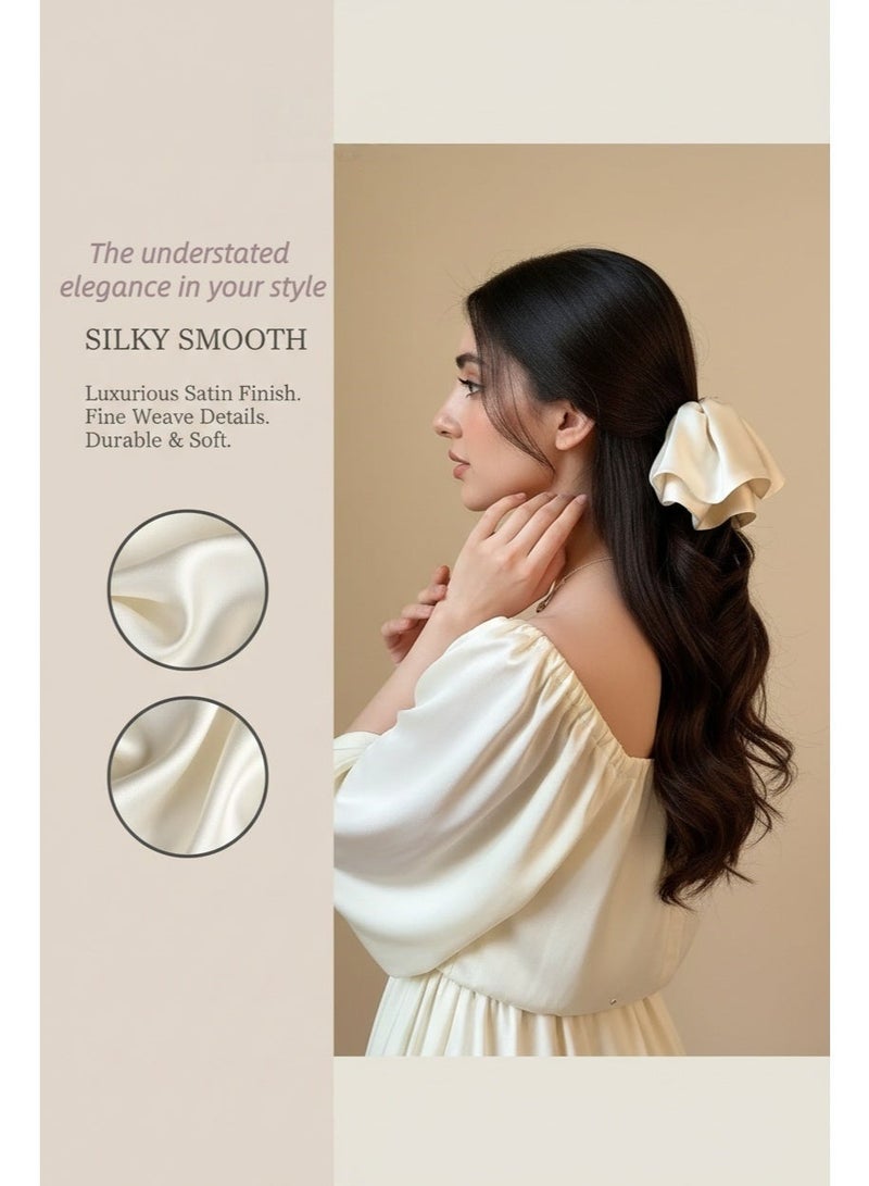 Pink, black, and off-white 3-piece set, silky satin fabric solid color ponytail clips, versatile hair accessory for dates, evenings, and everyday wear, 18*14cm - Image 5