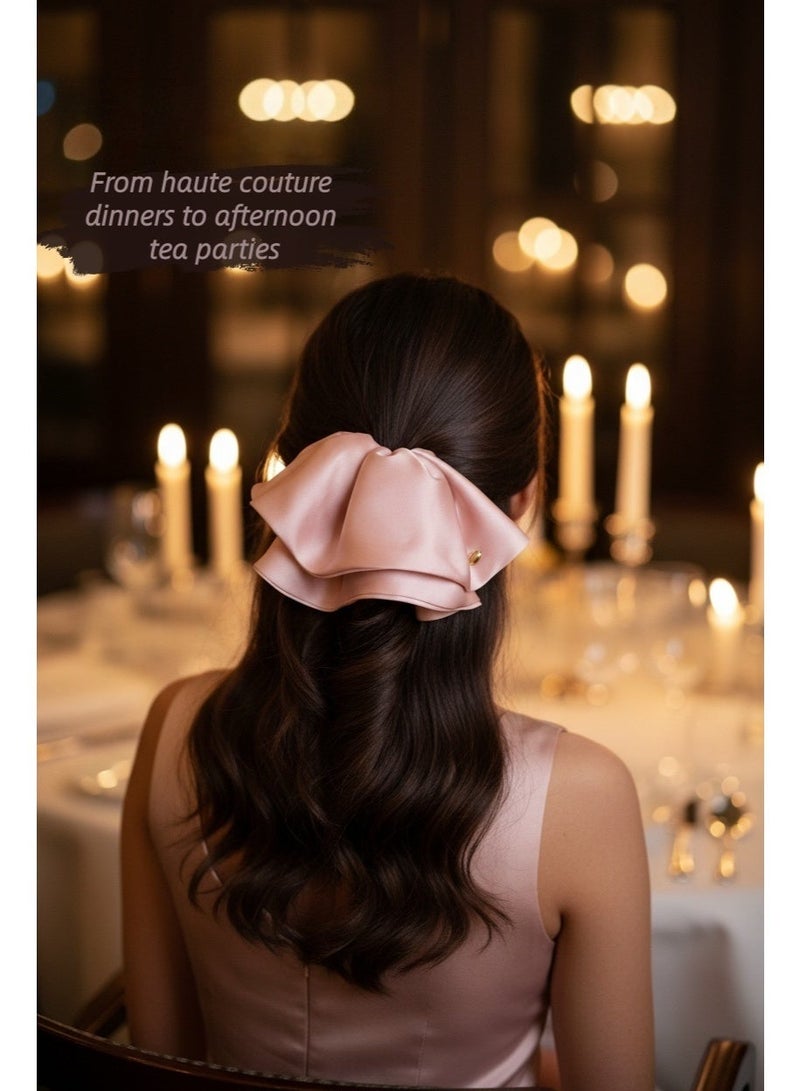 Pink, black, and off-white 3-piece set, silky satin fabric solid color ponytail clips, versatile hair accessory for dates, evenings, and everyday wear, 18*14cm - Image 3