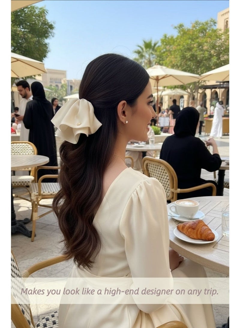 Pink, black, and off-white 3-piece set, silky satin fabric solid color ponytail clips, versatile hair accessory for dates, evenings, and everyday wear, 18*14cm - Image 2