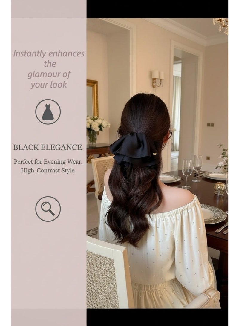 Pink, black, and off-white 3-piece set, silky satin fabric solid color ponytail clips, versatile hair accessory for dates, evenings, and everyday wear, 18*14cm - Image 4