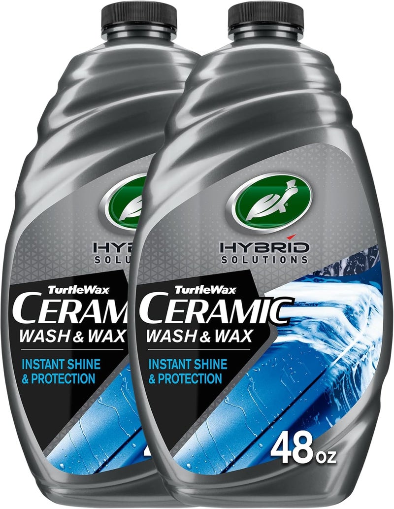 TurtleWax Hybrid Solutions Ceramic Car Wash and Wax, Gentle pH Neutral Car Cleaner with Extreme Water Beading Paint Protection, High Gloss Spot-Free, Car Wax Shine, Fruity Scent, 48 oz (Pack of 2) - Image 1