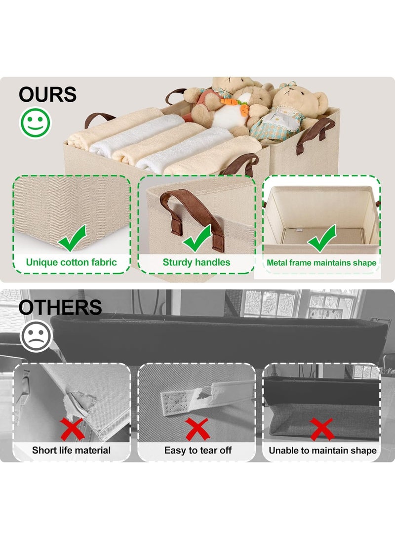 eBasket (3 pieces) Oxford storage box for organizing clothes, towels and bedding, foldable, size 44*30*20 cm (beige color) - Image 3