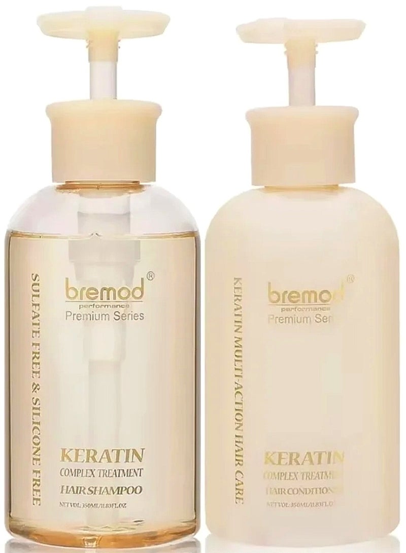 Bremod Premium Hair Keratin Complex Treatment Shampoo Conditioner Care Sulfate Silicone Free 350ML - Image 1
