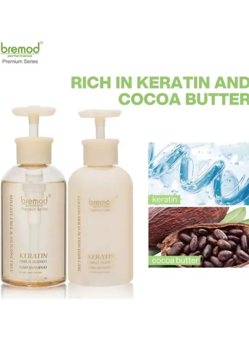 Bremod Premium Hair Keratin Complex Treatment Shampoo Conditioner Care Sulfate Silicone Free 350ML - Image 2