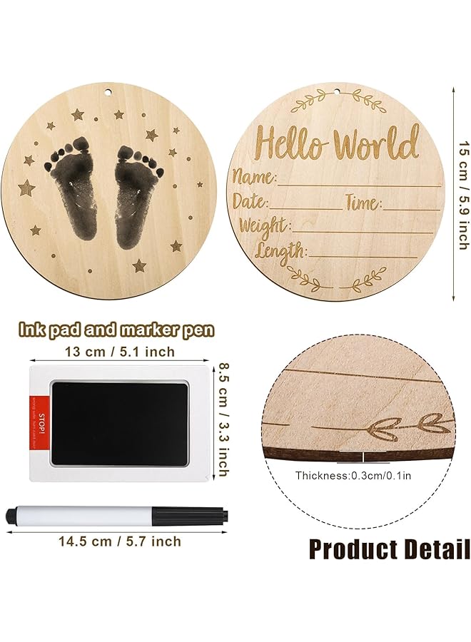 erorex Baby Birth Announcement Sign Wooden Baby Birth Sign With Marker Pen And Ink Pad Double Sided Boho Sun Newborn Announcement Sign For Baby Hand And Footprints Baby Shower Keepsake - Image 2