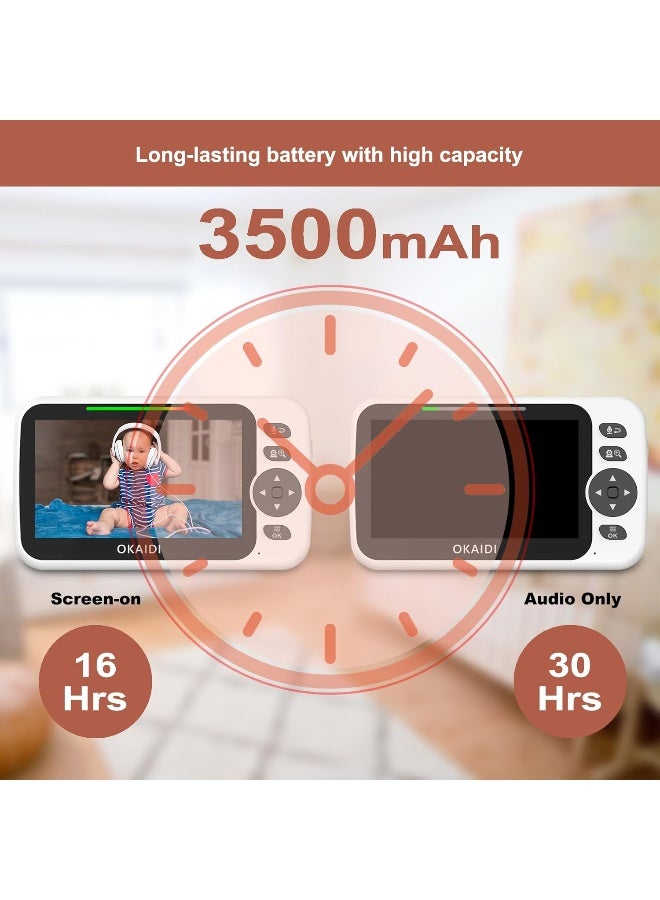 OKAIDI Video Baby Monitor with Camera and Audio, 5" Display Baby Monitor No WiFi, 30H Battery and 1000ft Range Baby Monitor, Remote Pan-Tilt-Zoom Baby Camera, Night Vision, 2-Way Talk, VOX, Temperature - Image 3