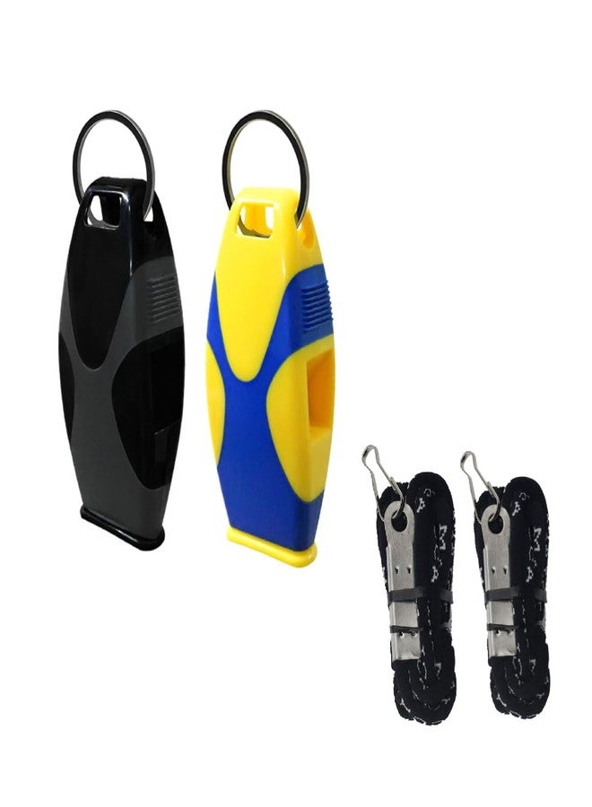 برو بيروس صفارة بروبيروس® قطعتين عالية الصوت لمدرب رياضي، صفارات رياضية مع حبل، صفارة لمدرب كرة القدم، حكم الملاكمة (أسود وأصفر) - Image 1