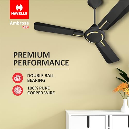 Havells 1200mm Ambrose Energy Saving High Speed Ceiling Fan|Premium Finish, Deco.Fan, Elegant Looks, High Air Delivery, 100% Pure Copper Motor|2 Yr Warranty by Brand | (Pack of 1, Midnight) - Image 5