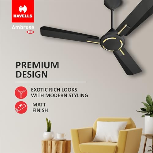 Havells 1200mm Ambrose Energy Saving High Speed Ceiling Fan|Premium Finish, Deco.Fan, Elegant Looks, High Air Delivery, 100% Pure Copper Motor|2 Yr Warranty by Brand | (Pack of 1, Midnight) - Image 4