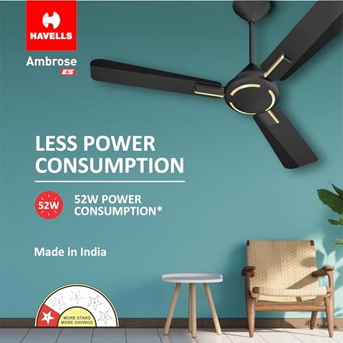 Havells 1200mm Ambrose Energy Saving High Speed Ceiling Fan|Premium Finish, Deco.Fan, Elegant Looks, High Air Delivery, 100% Pure Copper Motor|2 Yr Warranty by Brand | (Pack of 1, Midnight) - Image 2