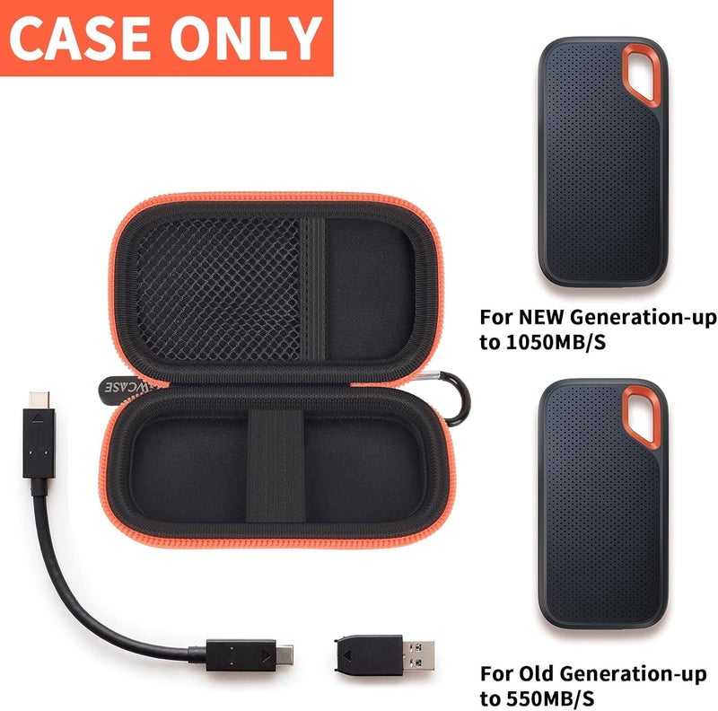 GWCASE Hard Case Compatible with SanDisk 1TB 2TB 4TB 500GB 8TB Extreme Portable SSD - Up to 1050MB/s - External Solid State Drive. Carrying Travel Holder for USB Cables -Black and Orange Zipper (Bag Only) - Image 2