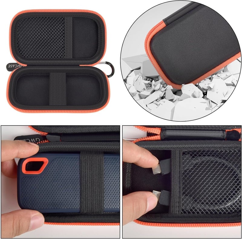 GWCASE Hard Case Compatible with SanDisk 1TB 2TB 4TB 500GB 8TB Extreme Portable SSD - Up to 1050MB/s - External Solid State Drive. Carrying Travel Holder for USB Cables -Black and Orange Zipper (Bag Only) - Image 5