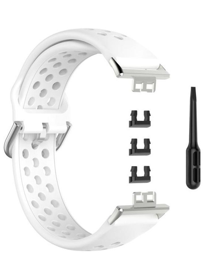 NIBEMINENT Sport Style Silicone Solid Color Replacement Strap For Huawei Watch Fit 18mm White - Image 1