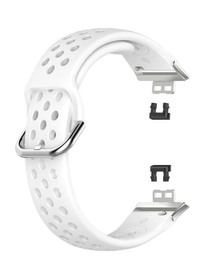 NIBEMINENT Sport Style Silicone Solid Color Replacement Strap For Huawei Watch Fit 18mm White - Image 2